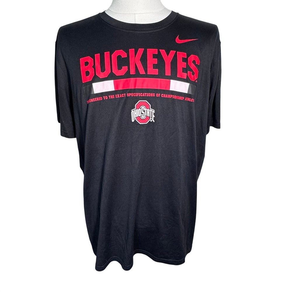 NIKE Men's XXL Ohio State Buckeyes Black Red Dri-FIT Athletic Cut T-Shirt Tee